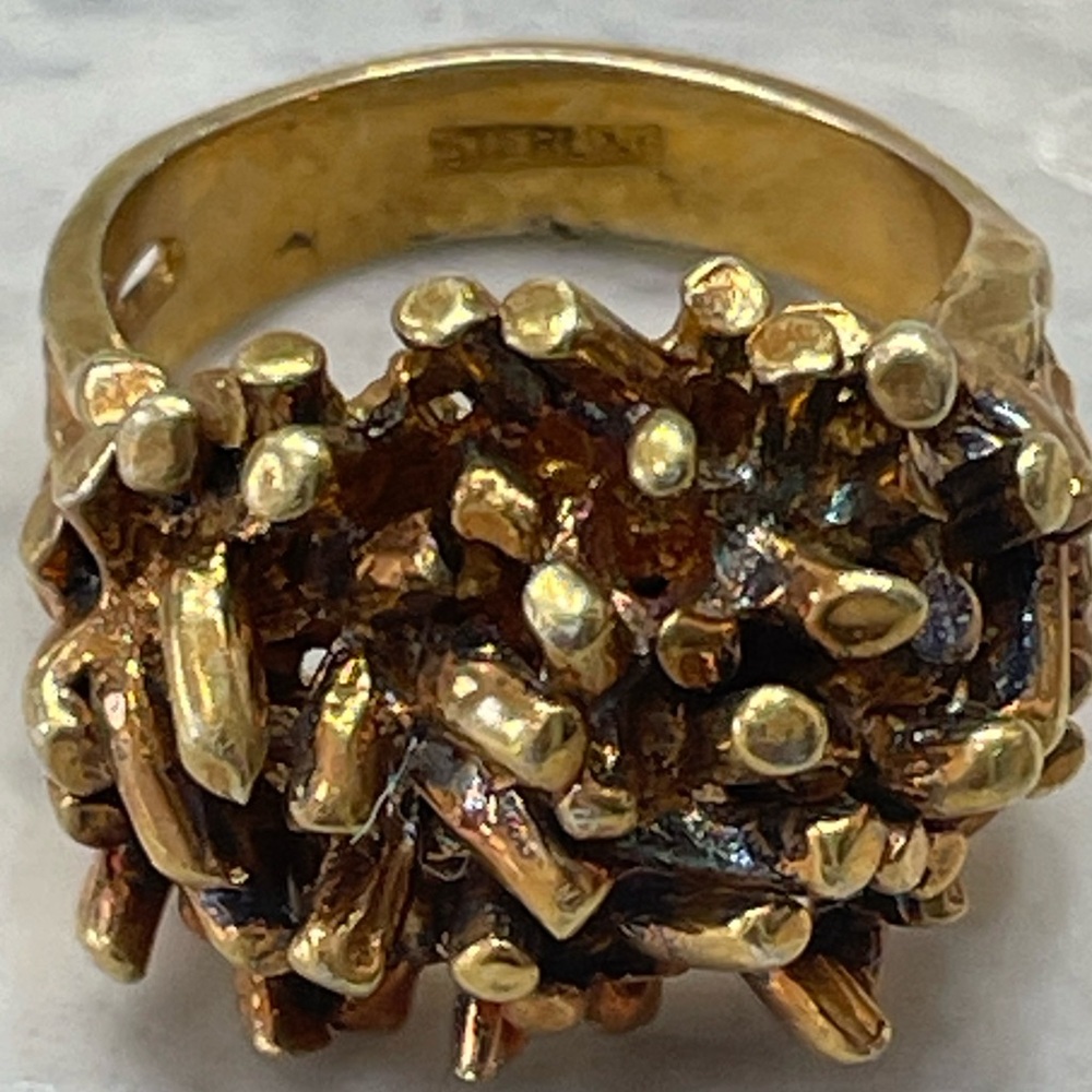 Vintage Sterling Silver Gold plated Nugget Cluster Statement Ring Size 7.75 - Picture 3 of 15